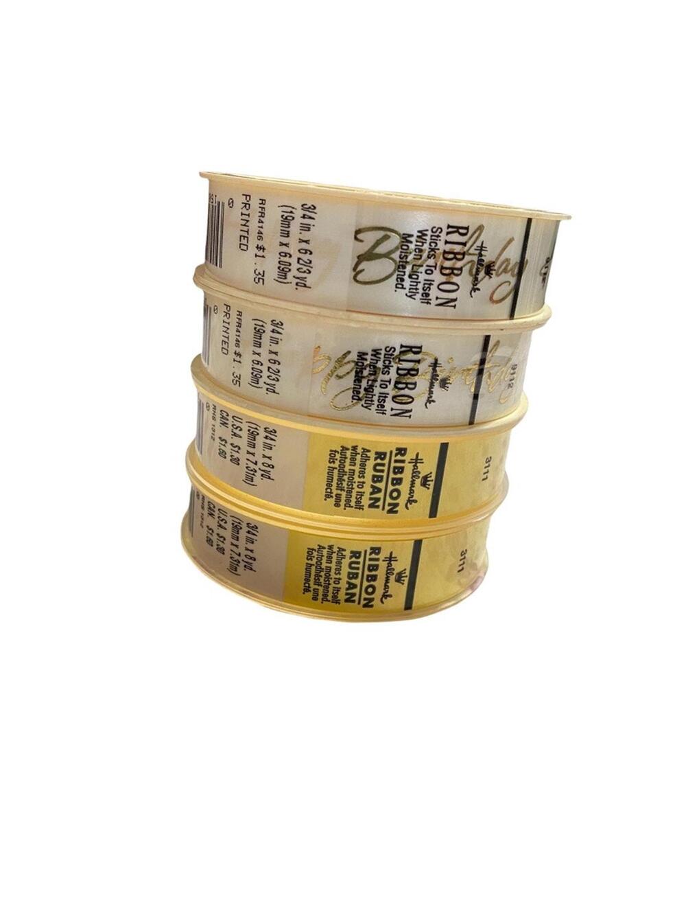 NEW Hallmark Self Stick Ribbon Gold Embossed Happy Birthday & Solid Yellow